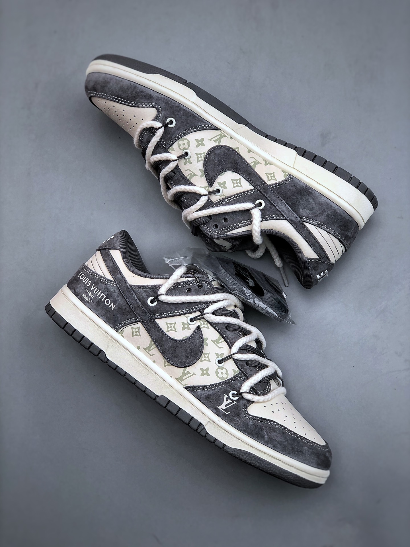 Nk SB Dunk Low LV joint-luminous dark gray anniversary high-end low-top casual sneakers